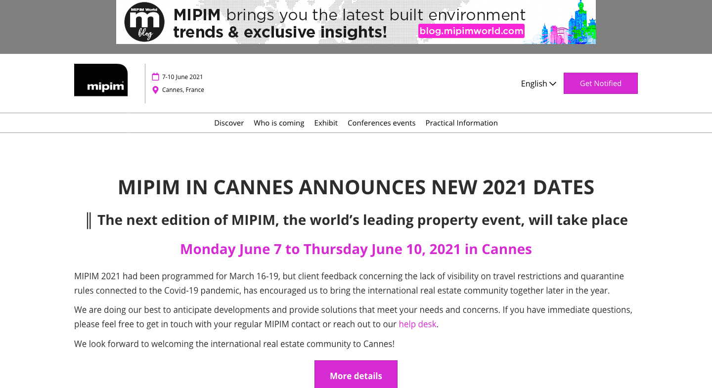 Mipim Cannes 2021 Homepage New Dates