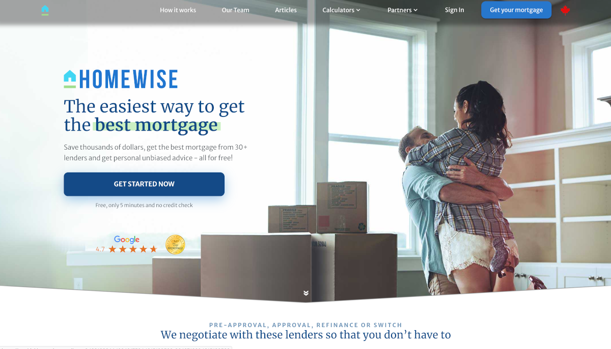 Homewise Homepage Proptech Startup Courtage Immobilier Canada Mortgage