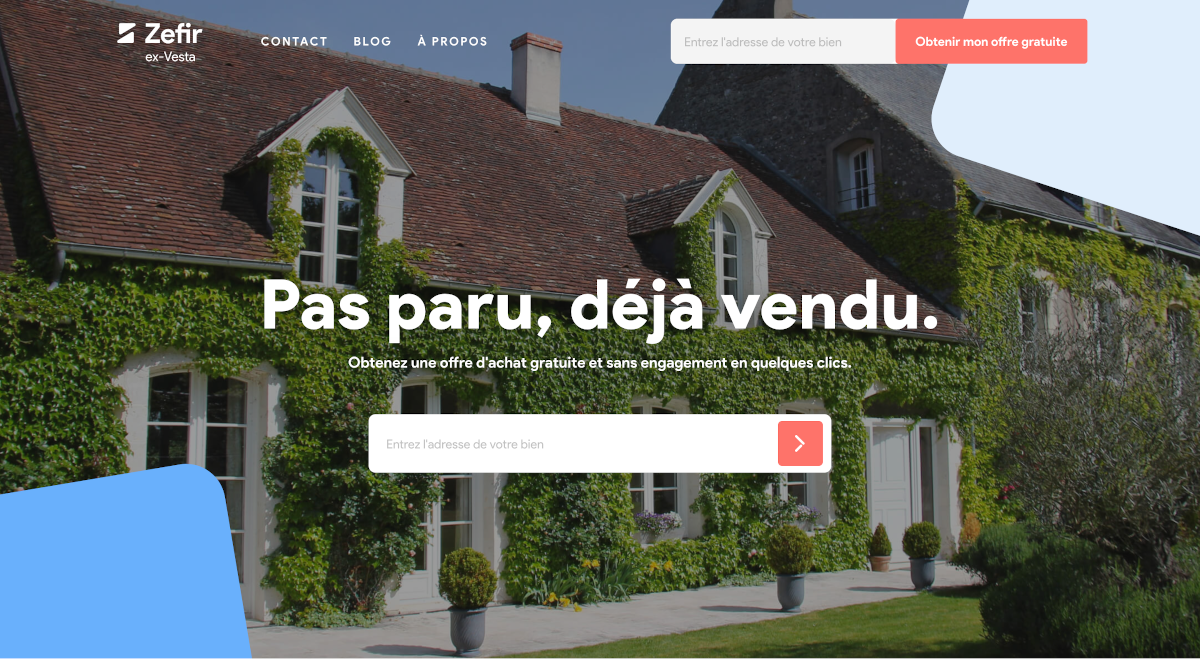 Zefir Homepage Ibuyer Startup Immobilier Proptech