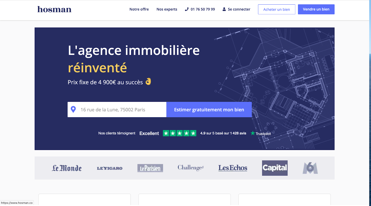 Hosman Agence En Ligne Homepage Startup Proptech Immobilier