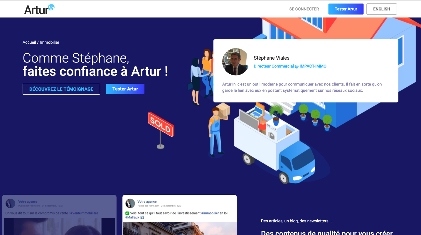 Homepage Artur'in Community Manager Virtuel Immobilier