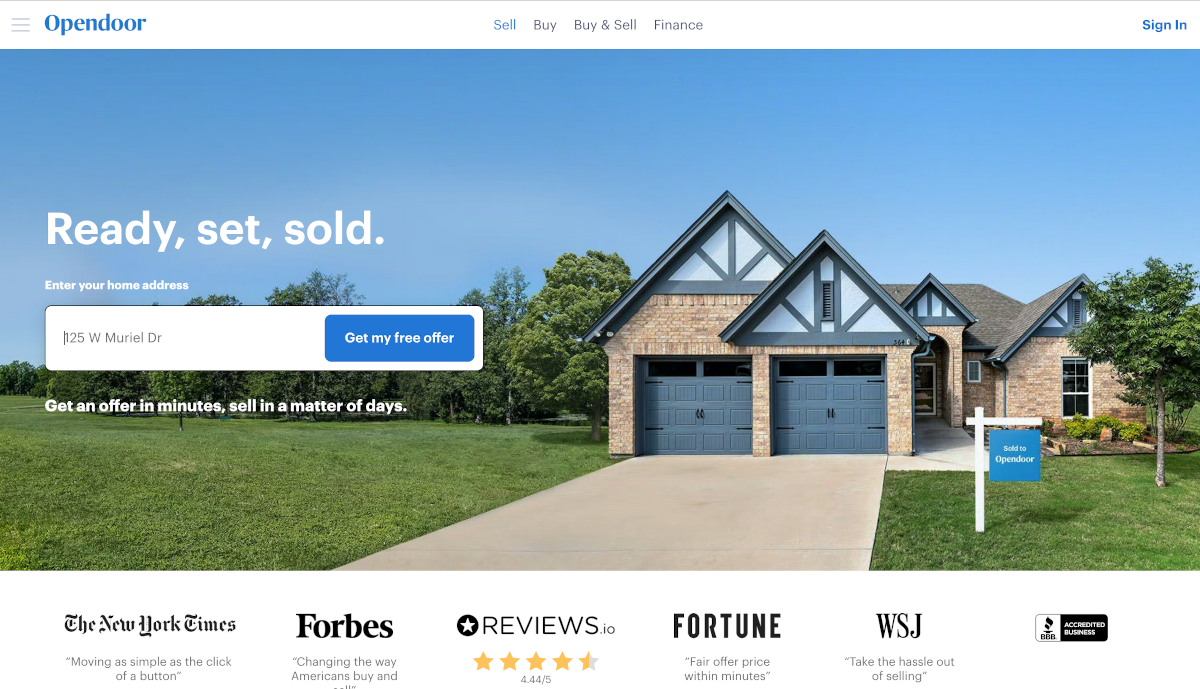 Opendoor Homepage Ibuyer 62 Millions De Dollars Startup Immobilier