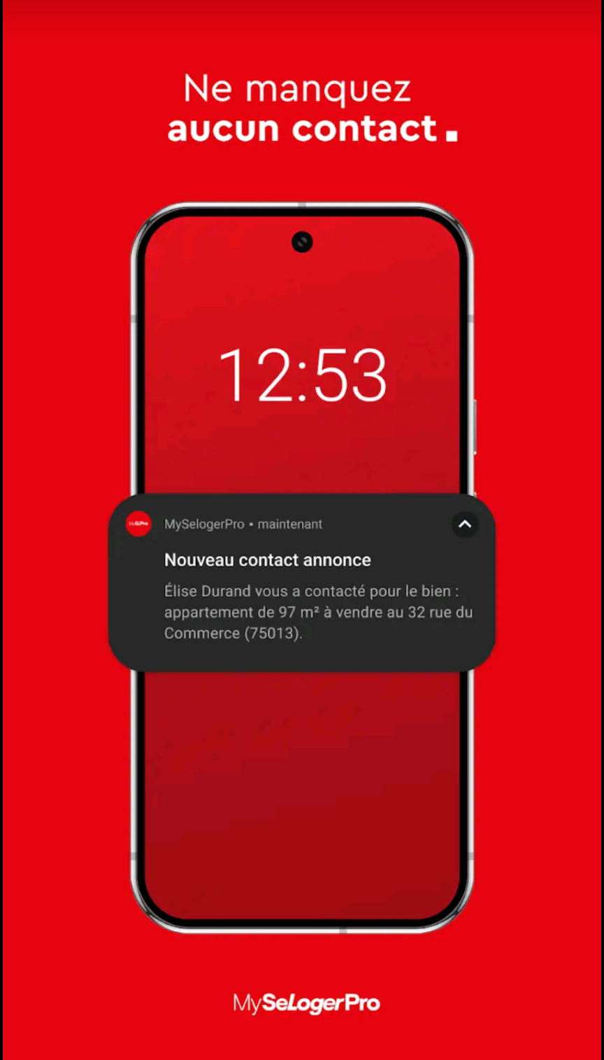 My SeLoger pro : l'application propose des notifications push pour aider les professionnels à être plus réactifs