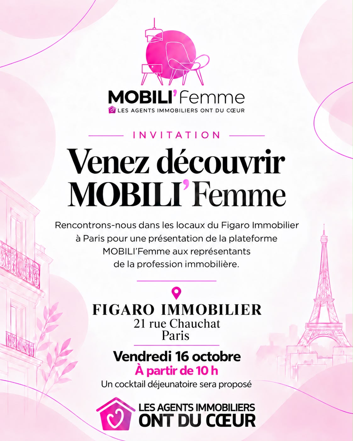 la plateforme MOBILI'Femme est une initiative de l'association Les agents immobiliers ont du cœur pourvenir en aide aux femmes ayant dû quitter précipitamment leur logement